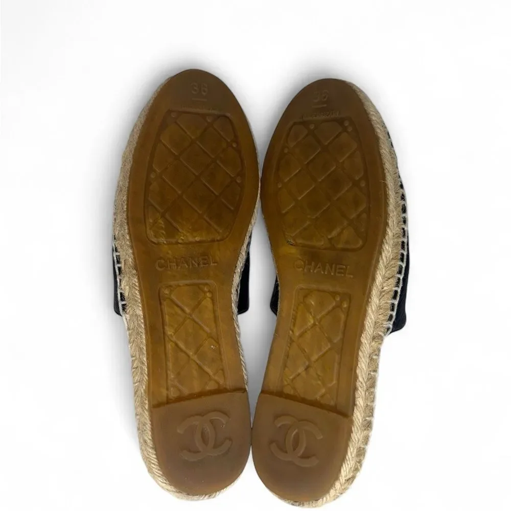 CHANEL Black Espadrille CC Logo Leather Slip-On Shoes IT36